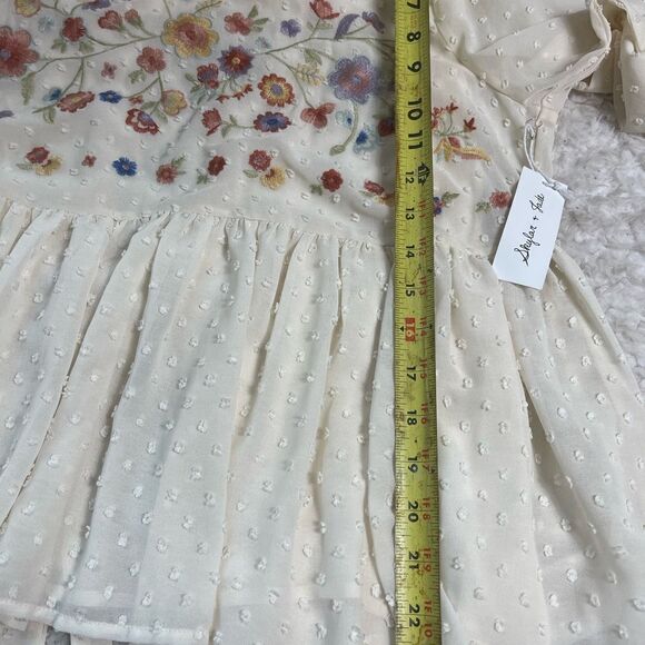 NWT Skylar& Jade tie back dotted Swiss Blouse beige front embroidery accent SZXL - Picture 9 of 13